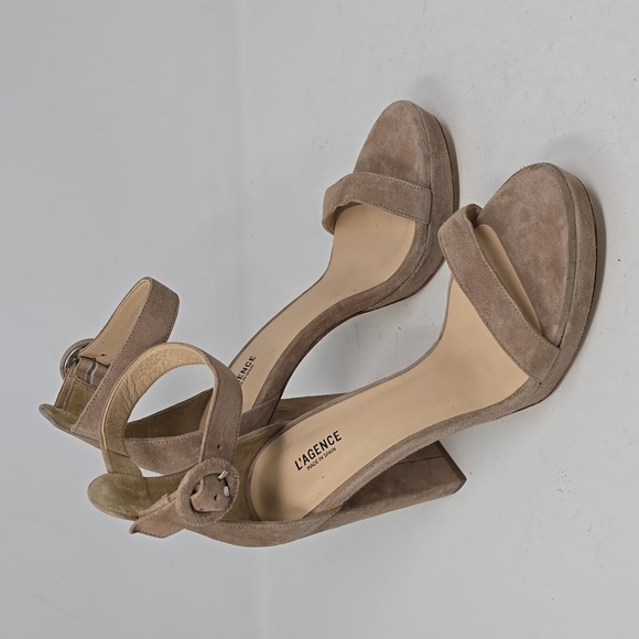 L'Agence Ankle Strap 105mm Platform Heel Nude Suede Size 39 - Picture 3 of 6